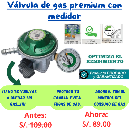 Válvula de gas premiun con medidor